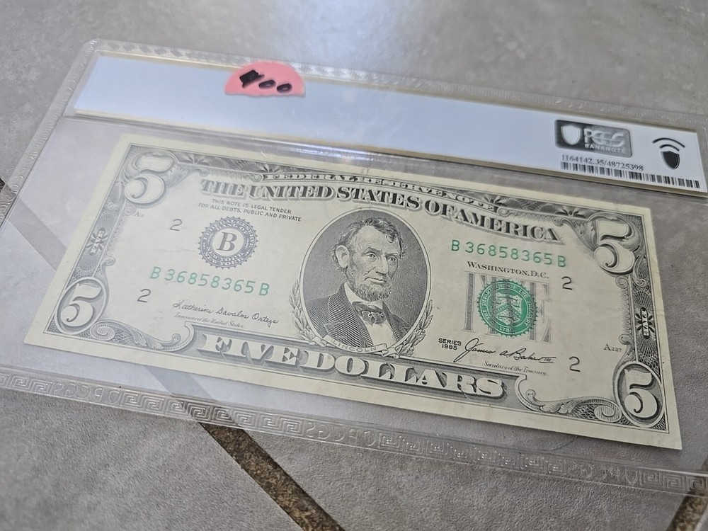 1985 5 dollar bill Miscut ERROR