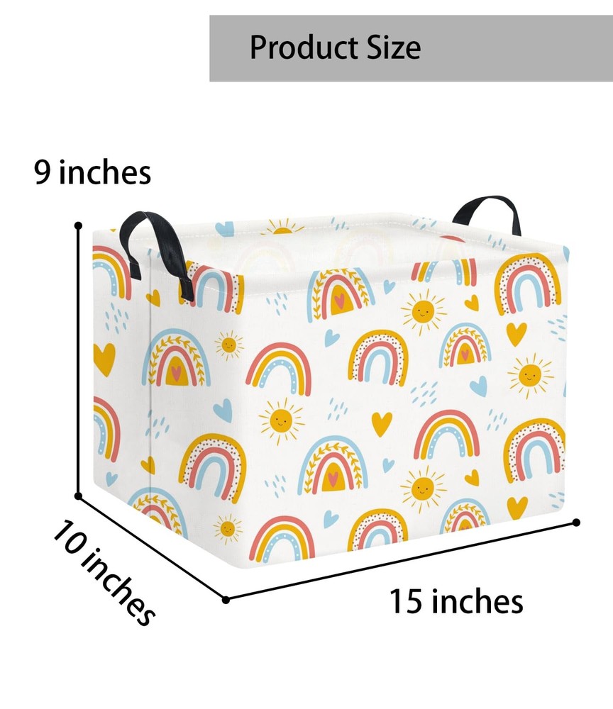 Rectangular Kids Storage Basket Cute Bin Organizer Shelf Room Decor Rainbow