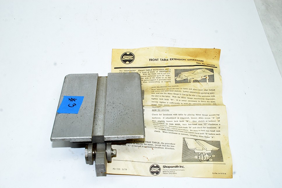 ShopSmith Mark V 500 Front table Extension **SEE DISCRIPTION (#3)