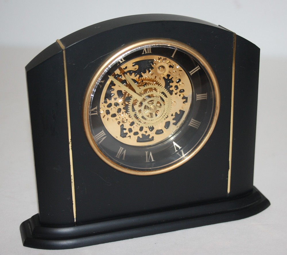 Black and Gold See Through Movement Table Clock Gears