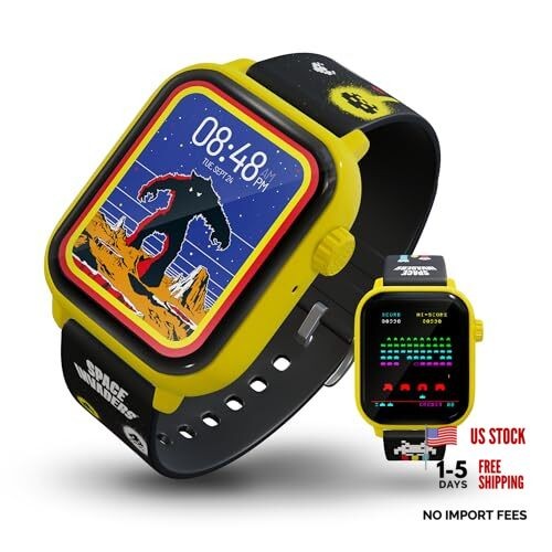 Space Invaders Retro Gaming Smart Watch, Selective Tech Bezel, Non Yellow