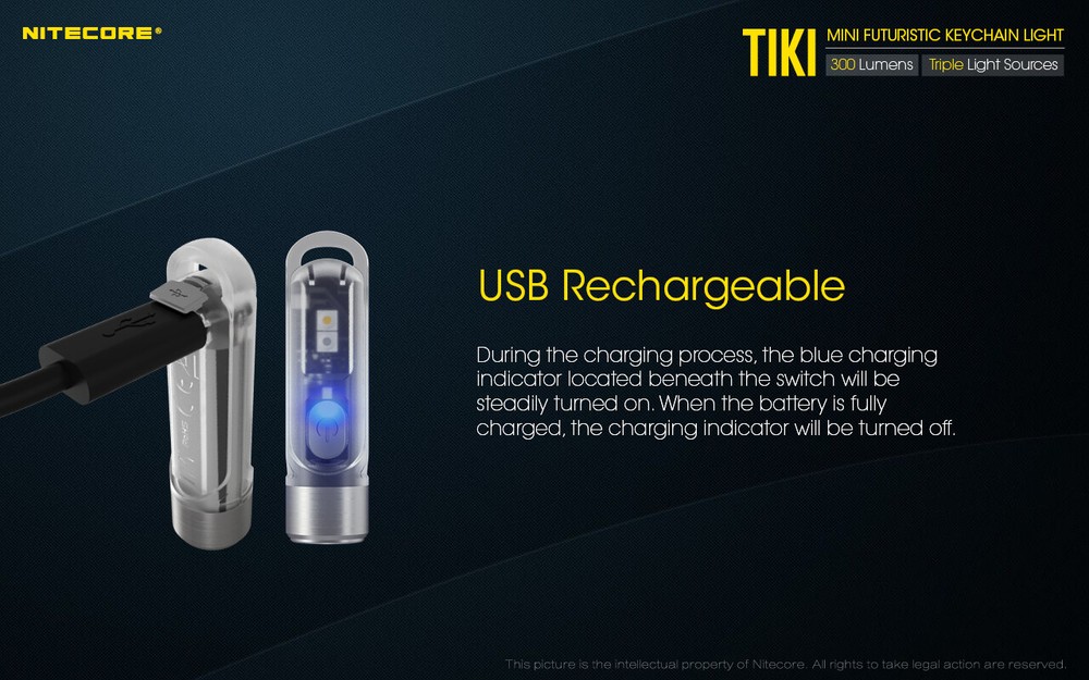 NiteCore TIKI LE Primary OSRAM P8 LED USB Rechargeable Keychain Flashlight Torch