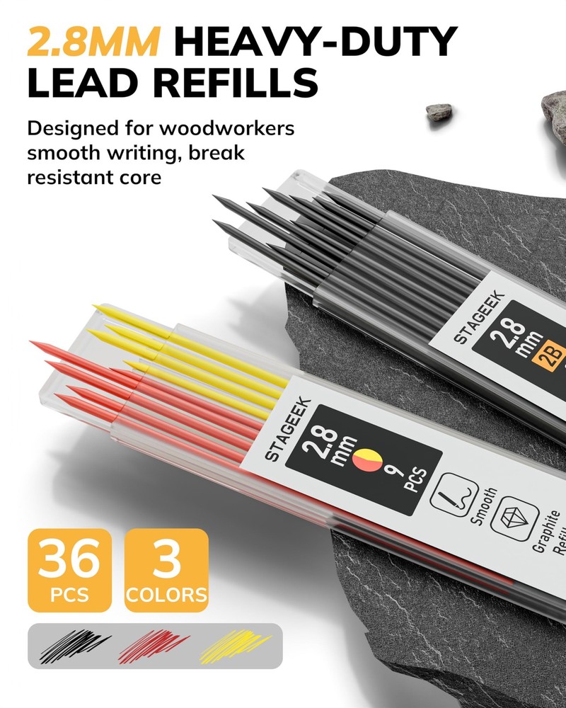 2 Pack Carpenter Pencils with Sharpener, Mechanical Carpenter Pencils