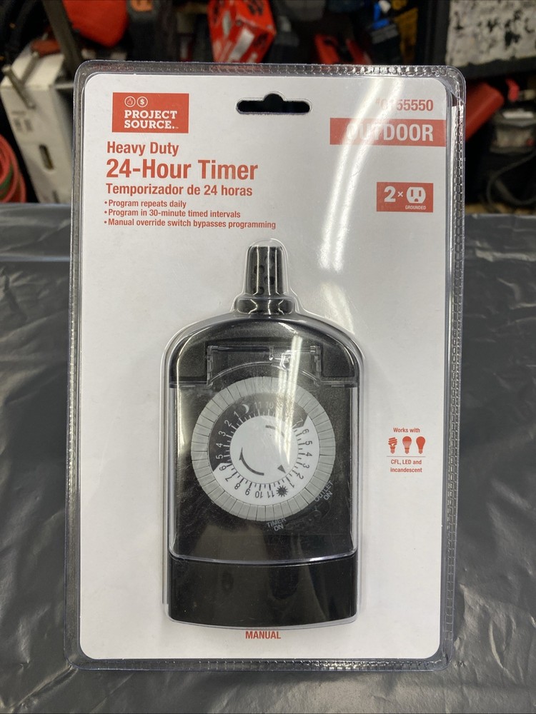 Project Source Outdoor Plug Timer 15A 24 Hr 2-Outlet Heavy Duty Light Controller