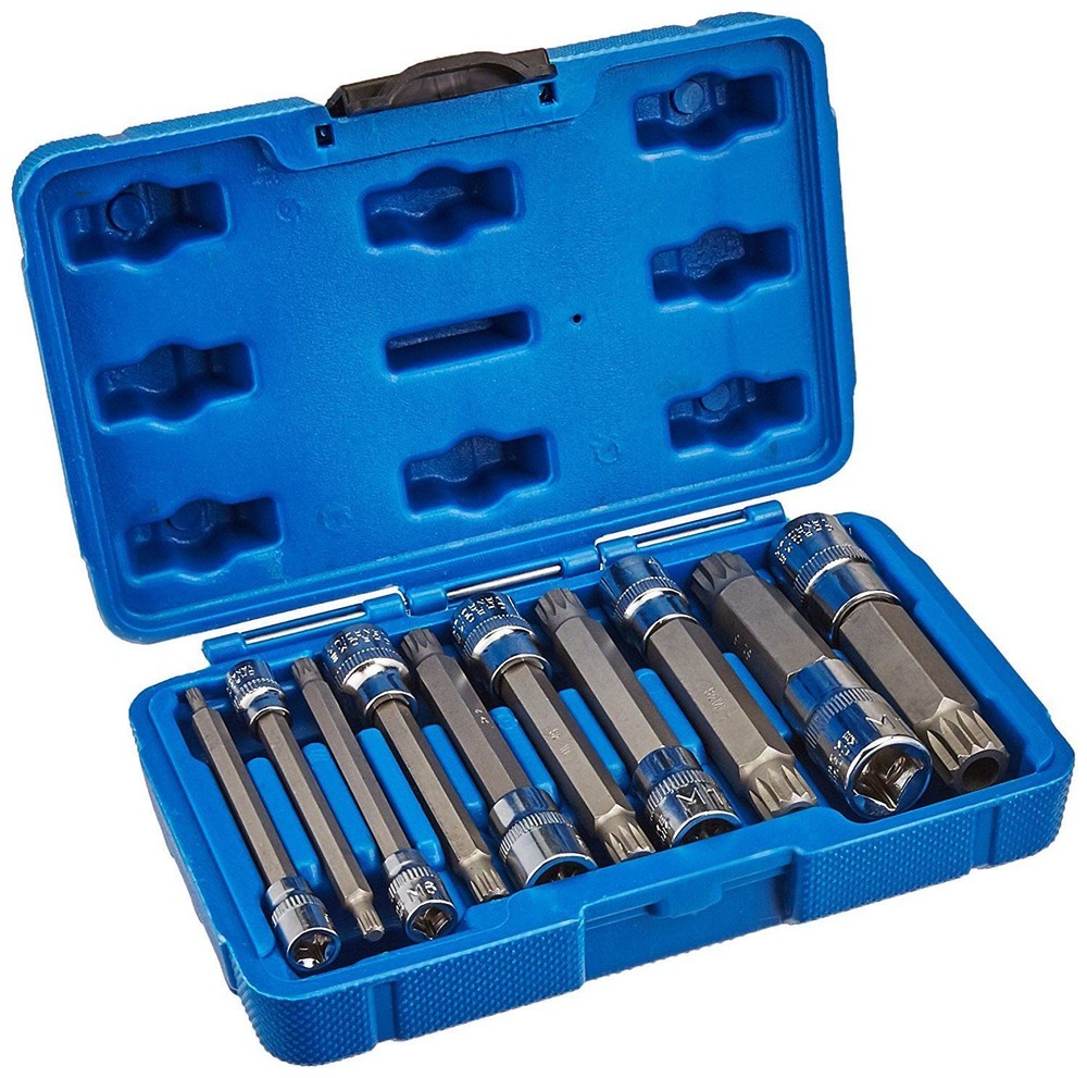 10 PC XZN TRIPLE SQUARE LONG SPLINE BIT SOCKET SET TOOL
