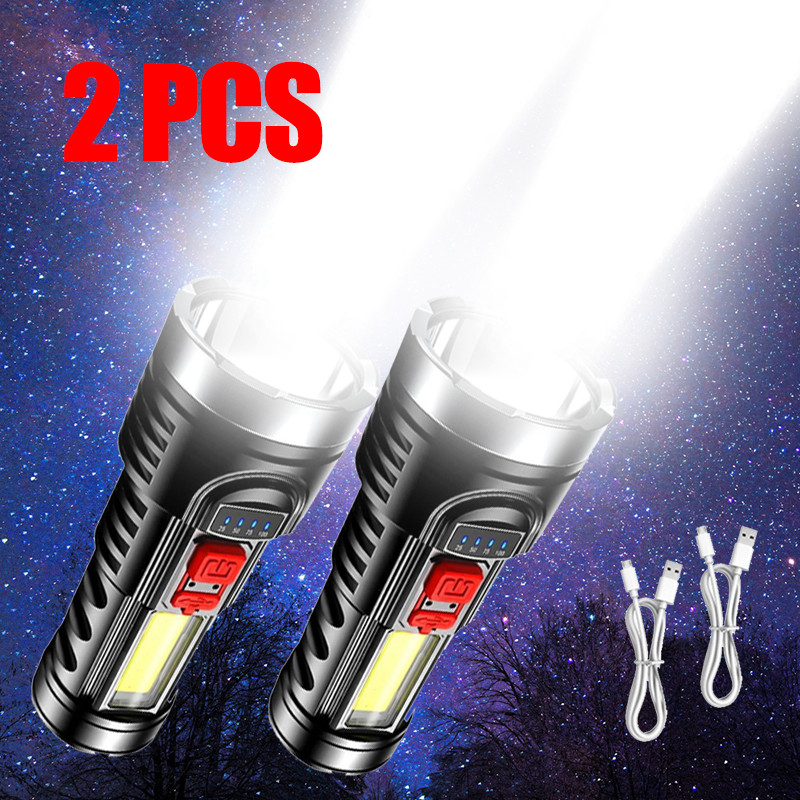 2 x 4 Mode Rechargeable Flashlights Super Bright Multi-Function COB Flashlight