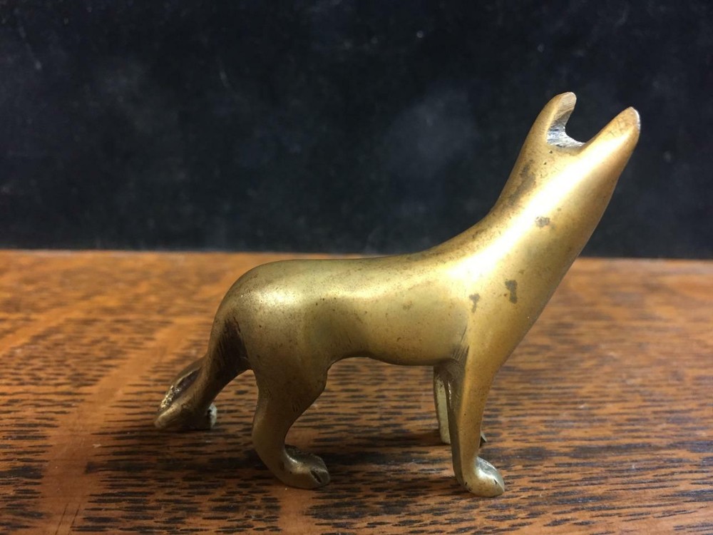 Vintage 2" Solid Brass GERMAN SHEPHERD Miniature Figurine Statue Dog