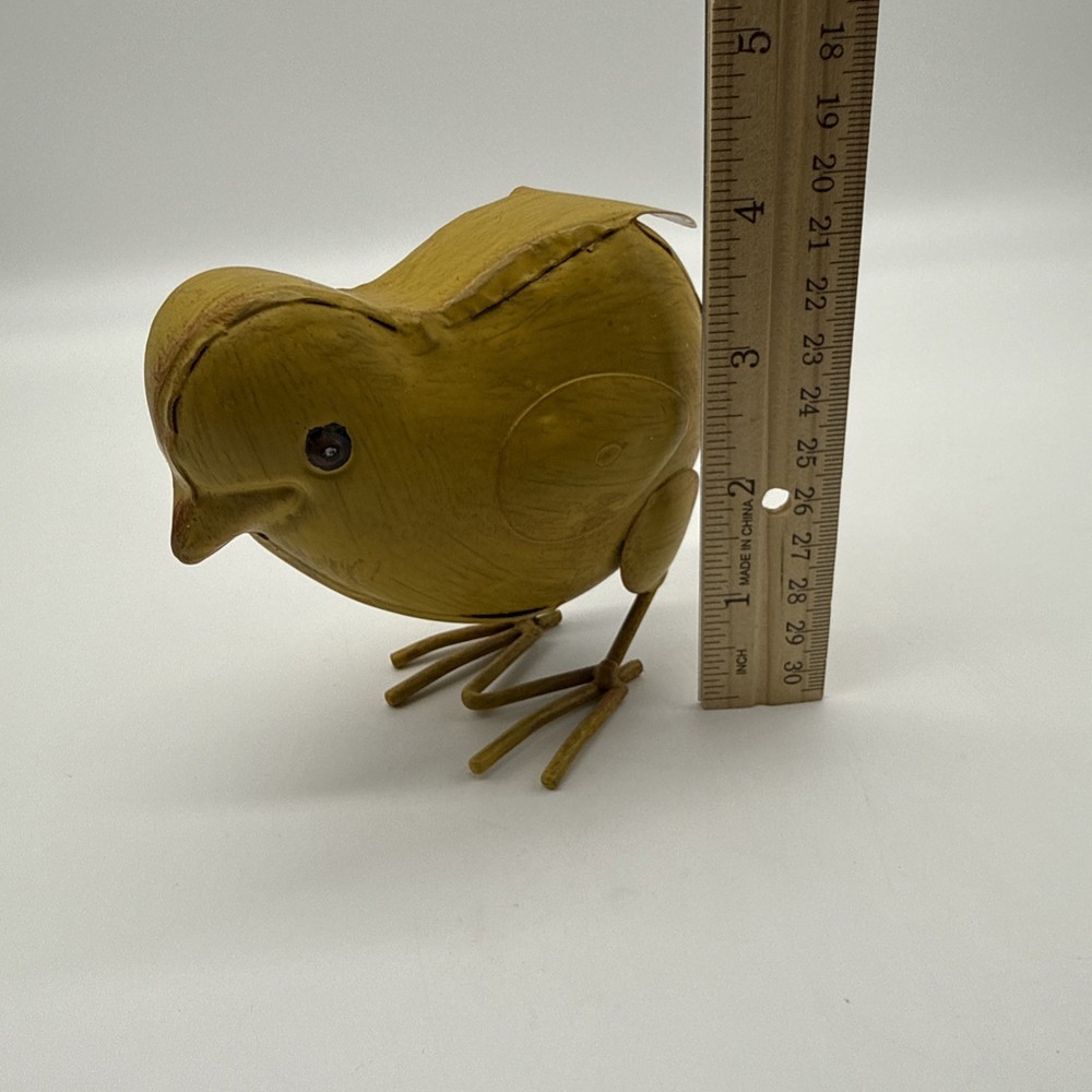 Yellow Rustic Painted Metal Decorative Chick