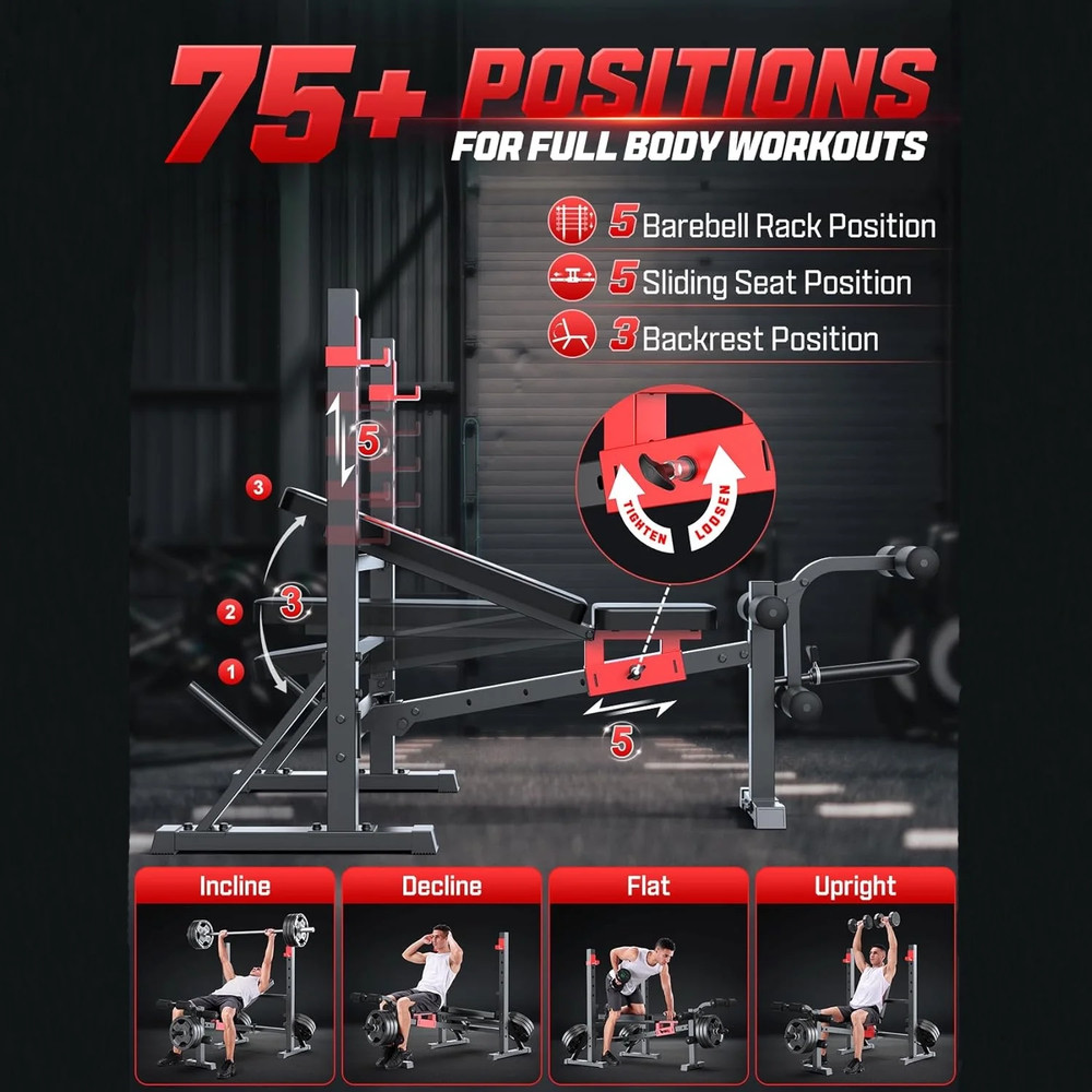 900LBS Weight Bench Set Multi-Purpose Foldable Workout Bench with Squat Rack New