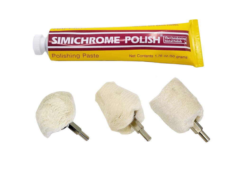 4 pc DRILL POLISH BUFFER WHEEL BUFF KIT WITH SIMICHROME MAG POLISHING PASTE