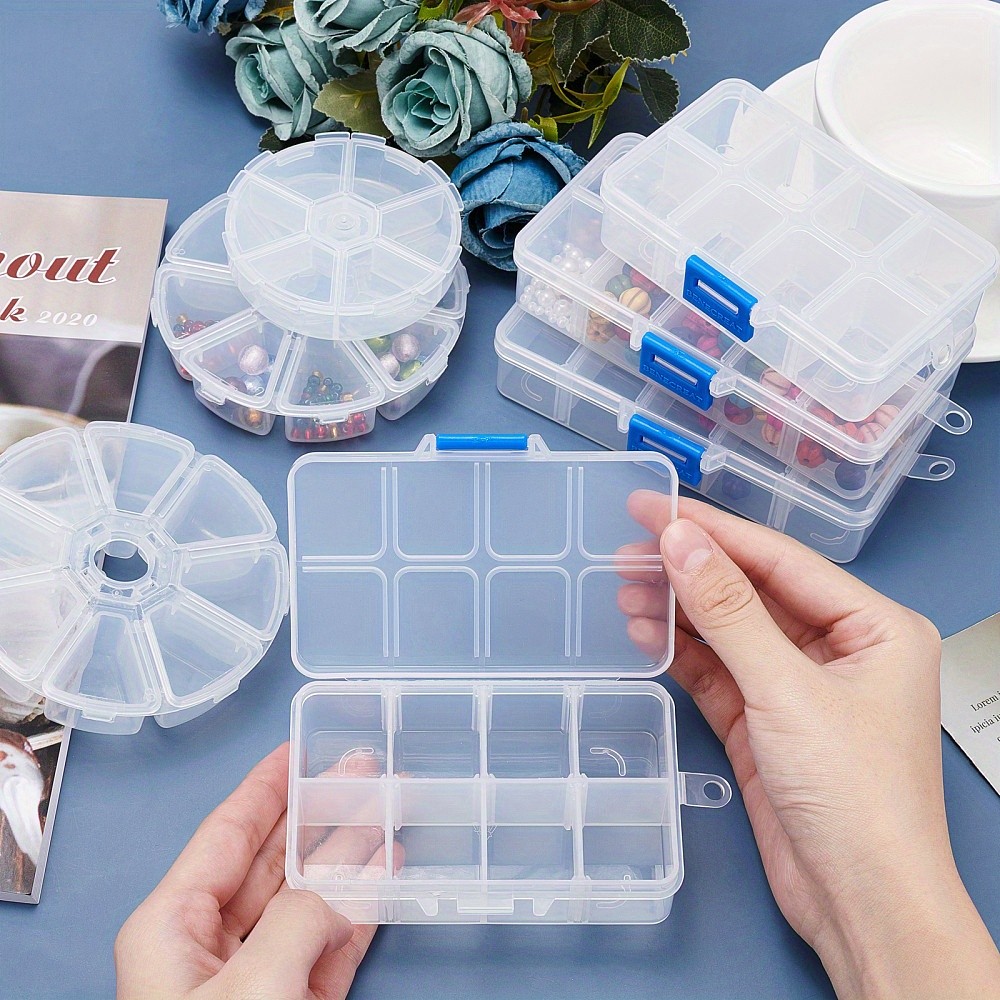 1set 8pcs Plastic Bead Storage Containers Flat Round and Rectangle Clear