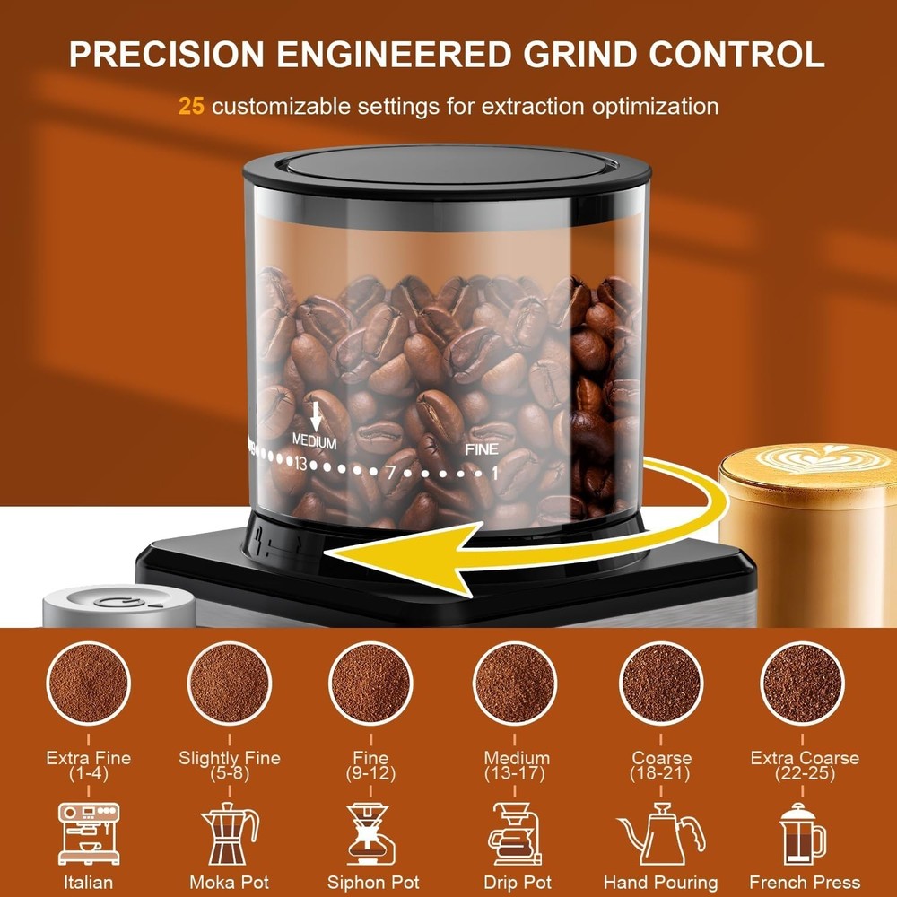 Conical Burr Coffee Grinder, Coffee Bean Grinder with Adjustable Grind Settings