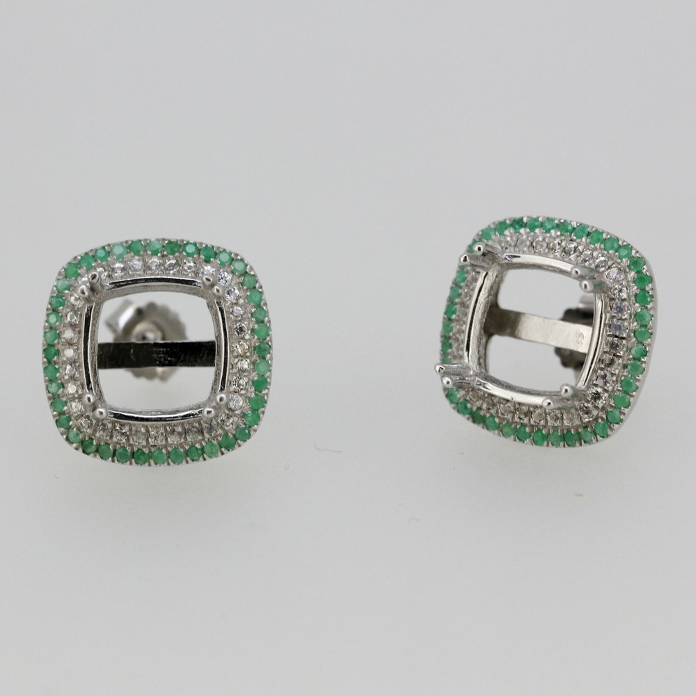 Sterling Silver Semi Mount Earrings Setting Sapphire Ruby Emerald Cu 10x10mm