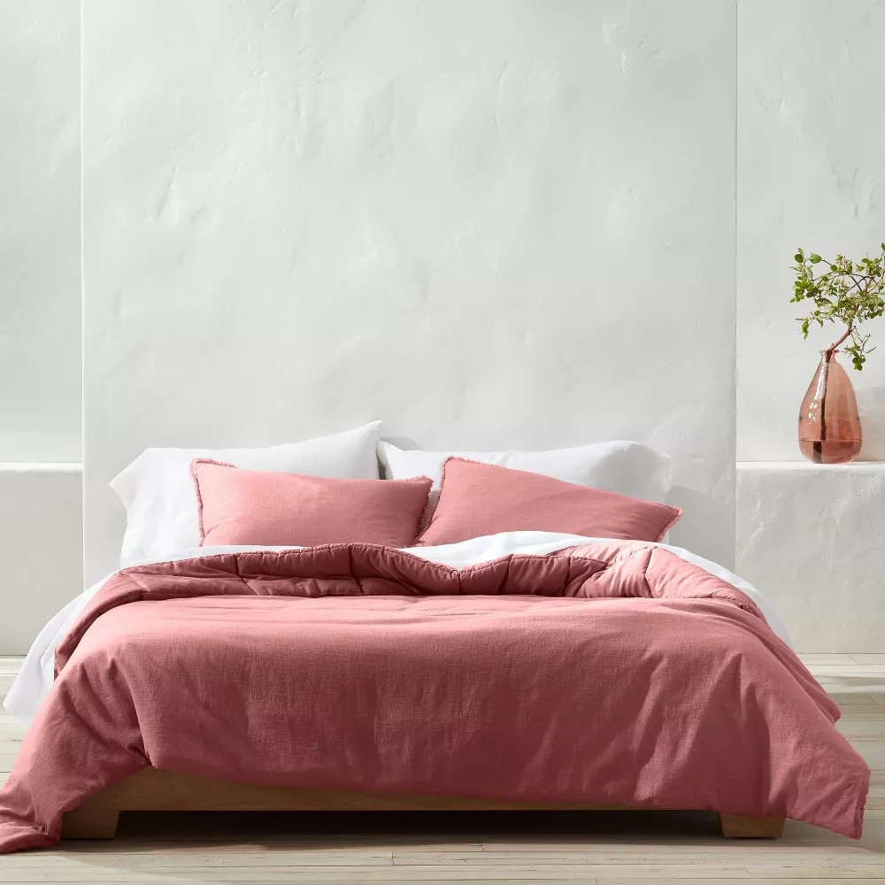 Casaluna Heavyweight Comforter Set Solid Down Alternative, Rose, Full/Queen