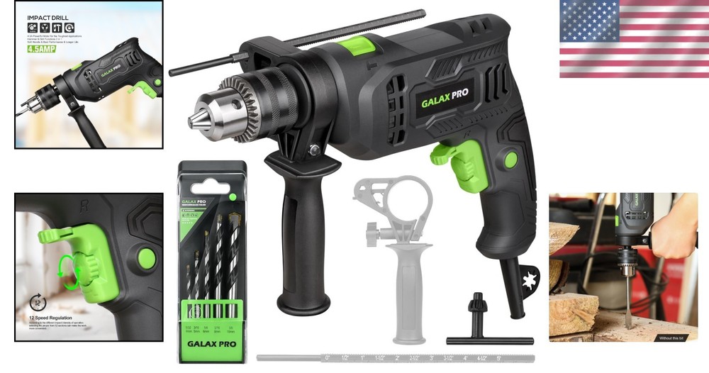 Dual-Function Corded Impact Drill with Variable Speed & Adjustable Handle