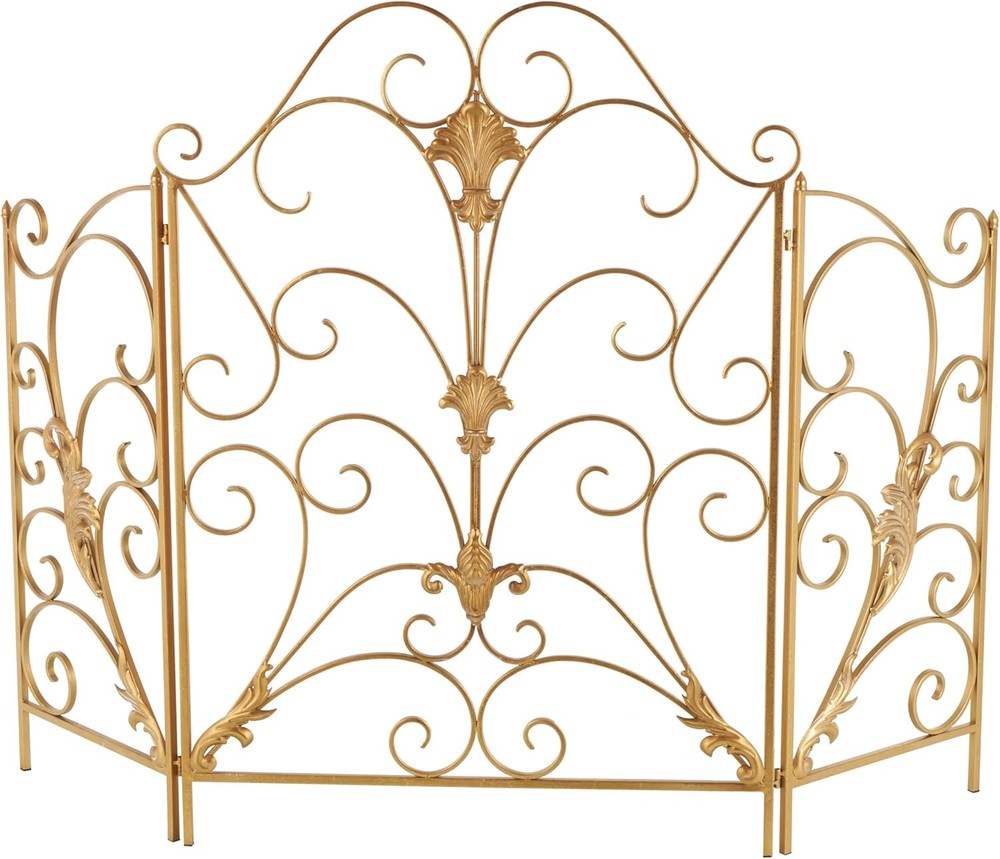 Gold Metal Fireplace Screen 3 Panel