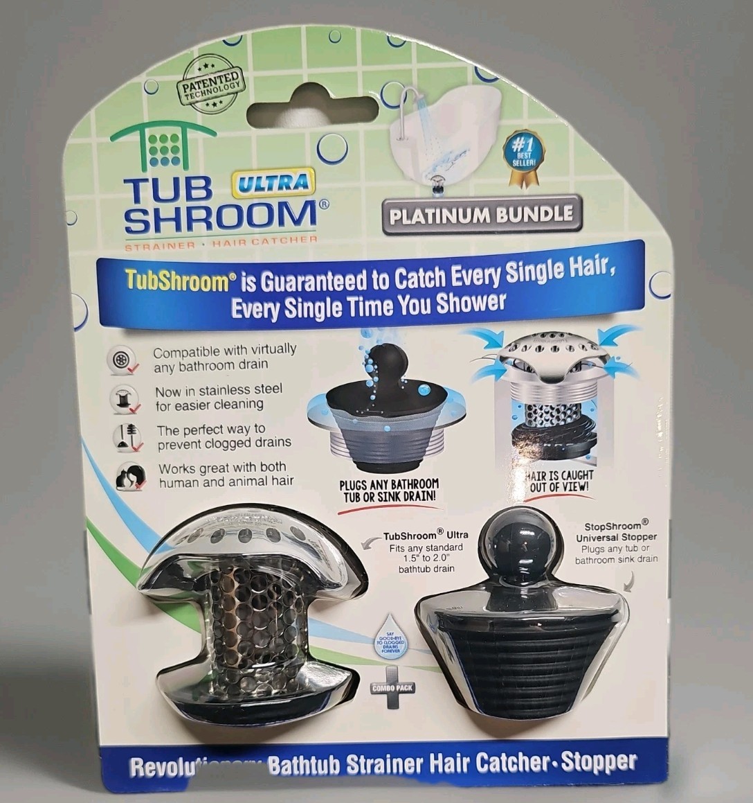 TUB SHROOM ULTRA PLATINUM BUNDLE HAIR CATCHER STAINLESS STEEL
