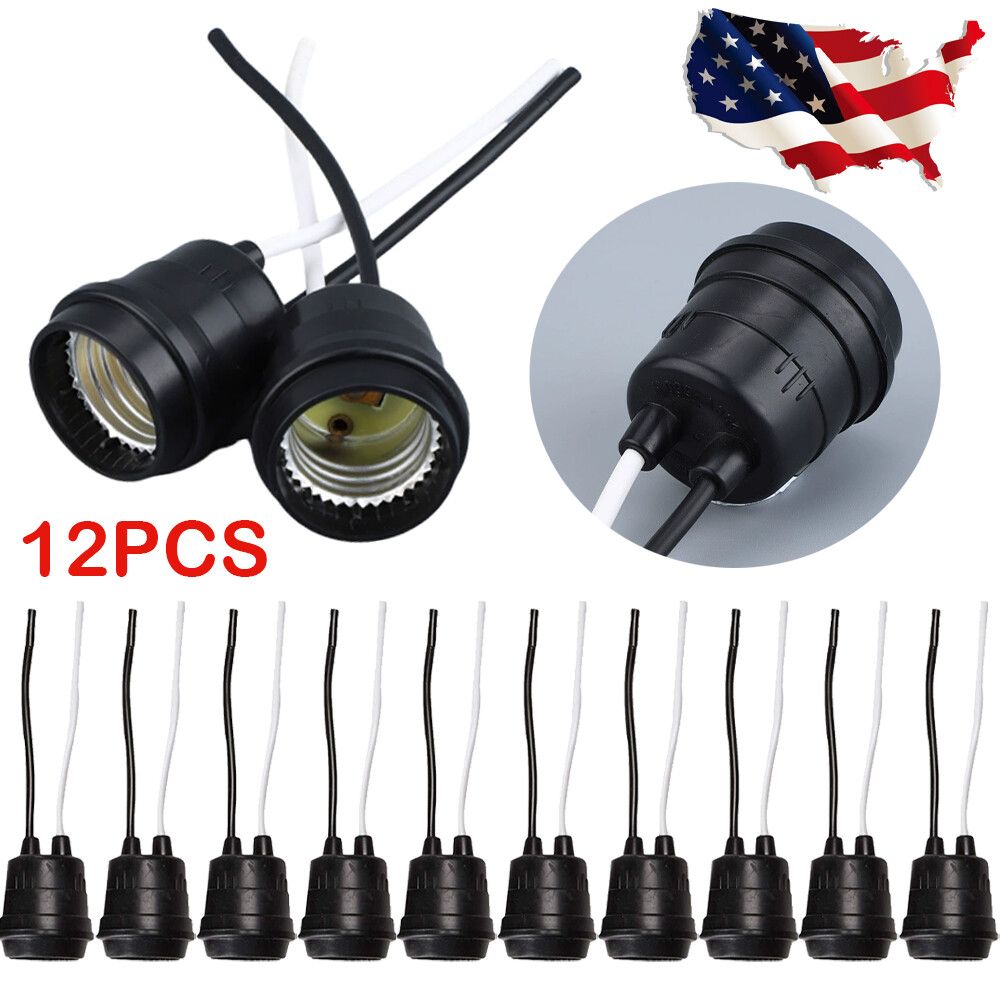 Waterproof Lamp Socket 12 Pack Black Pigtail Lamp Holder Socket E27