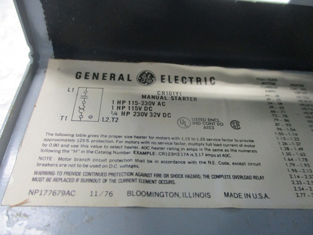 GENERAL ELECTRIC CR101Y1 STARTER NSNP