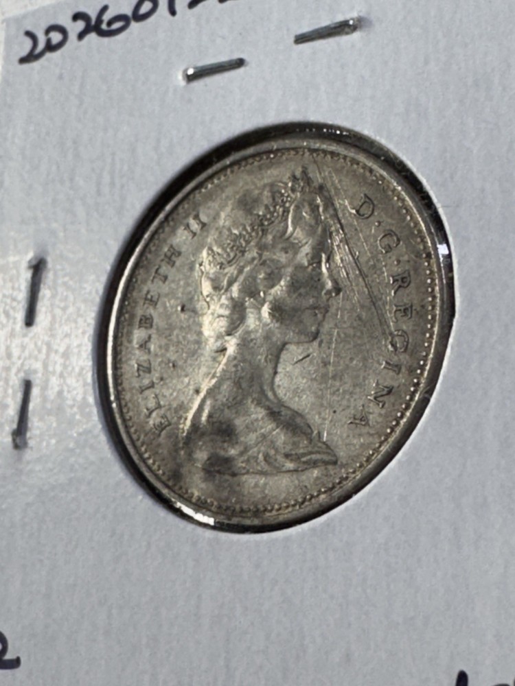 1966 Canada 25 Cents Silver Coin Scratched