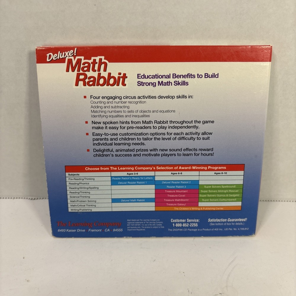 Deluxe! Math Rabbit PC CD‑ROM 1997 Ages 4‑7 Educational Game - The Learning Comp