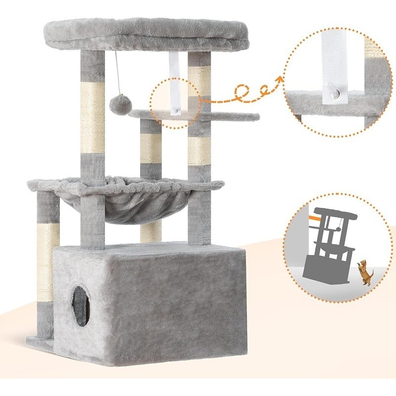 Cat Tree Tower W/ Large Basket Indoor Scratching Post Condo Multi Layer Design