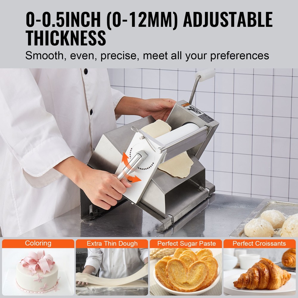 Manual Dough Sheeter Machine Max 1/2" Dough Roller Pastry Press Machine