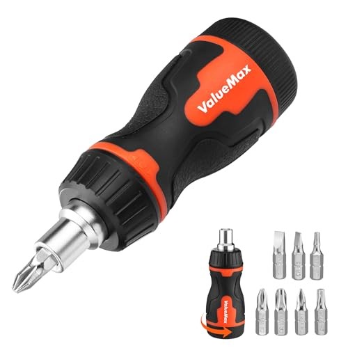 8-in-1 Stubby Ratcheting Screwdriver, Multi-bit Screwdriver, Quick-load