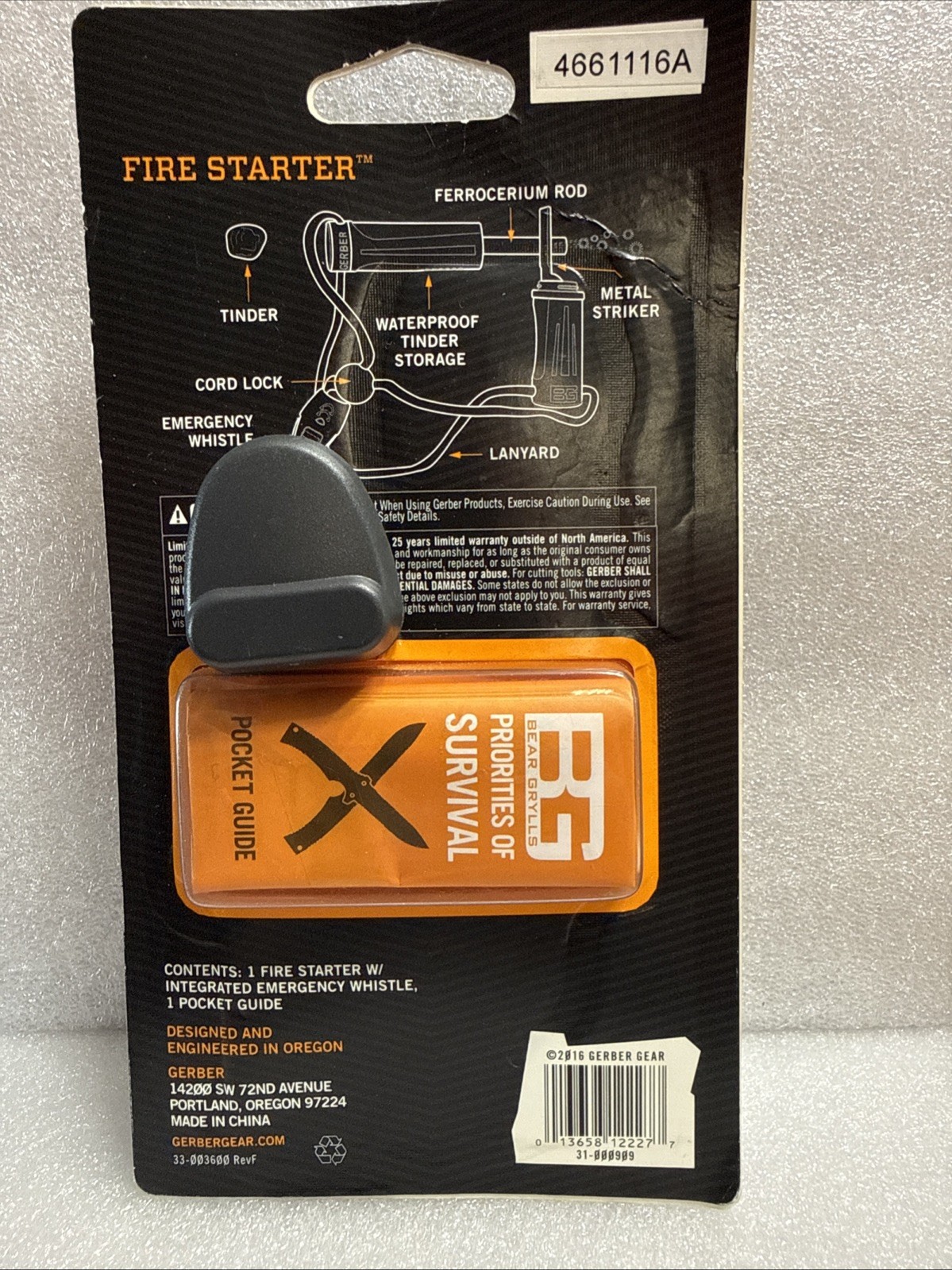 Gerber Survival Bear Grylls Fire Starter Kit Whistle Lanyard Waterproof Storage