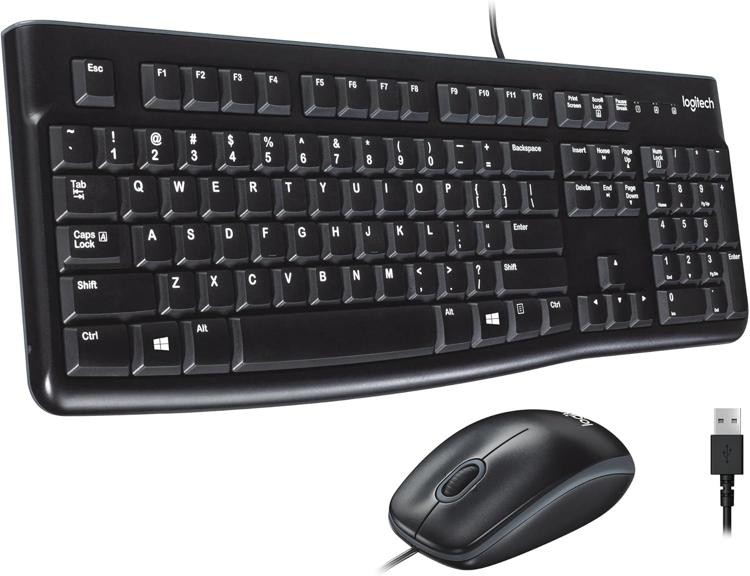 Logitech MK120 Wired Keyboard & Mouse Combo for Windows, Optical Wired Mouse, Fu
