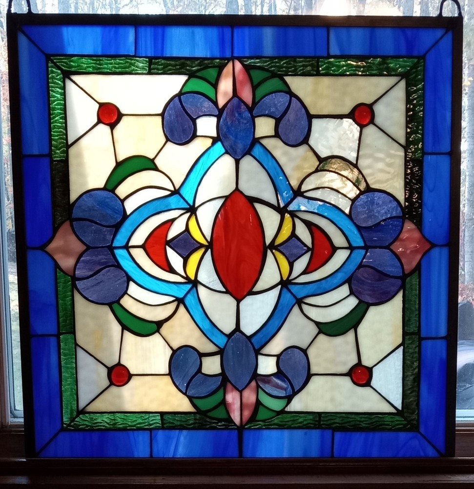 Stained Glass Window Hanging Panel *Artisan Statement Piece* 19.5" Square