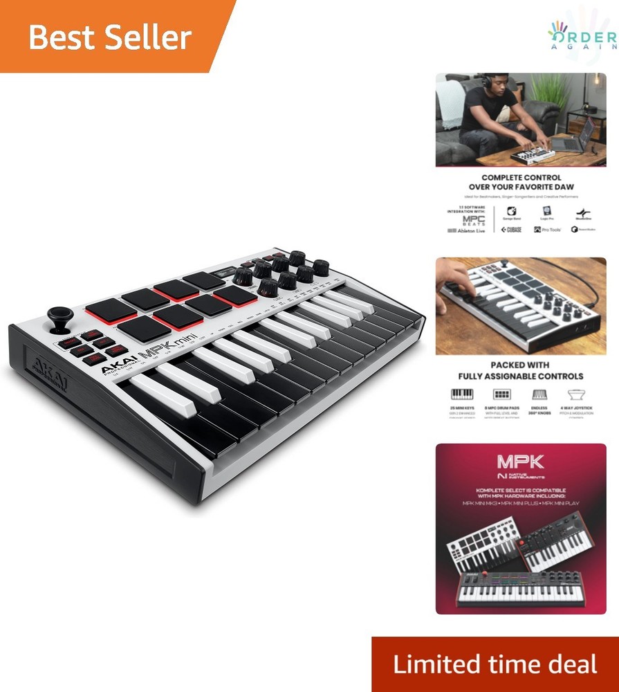 25-Key USB MIDI Keyboard Controller with Drum Pads Knobs Music Production