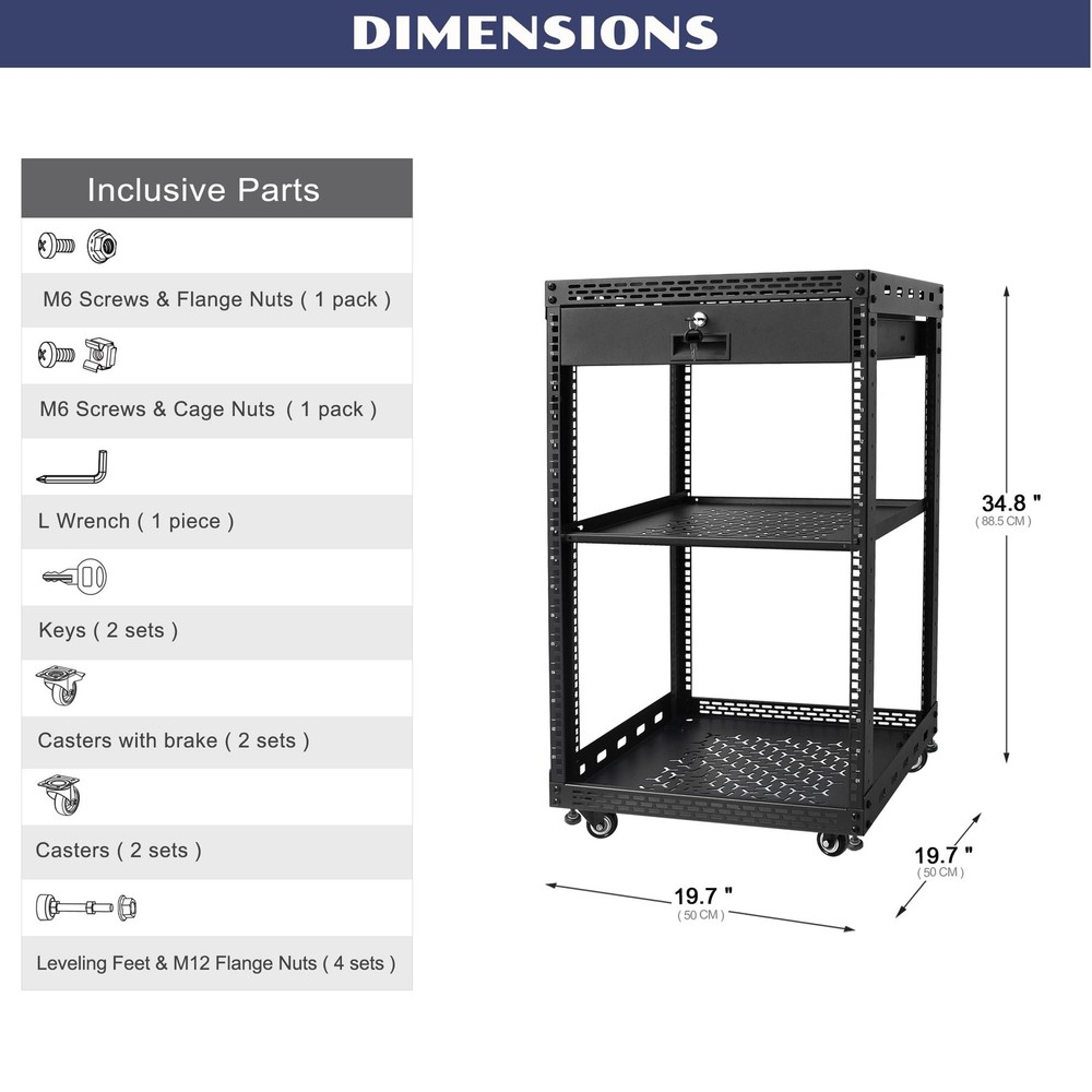 OCEANHUG 16U Server Rack Cabinet with Drawer Full Size Rack Shelf - Integrat...
