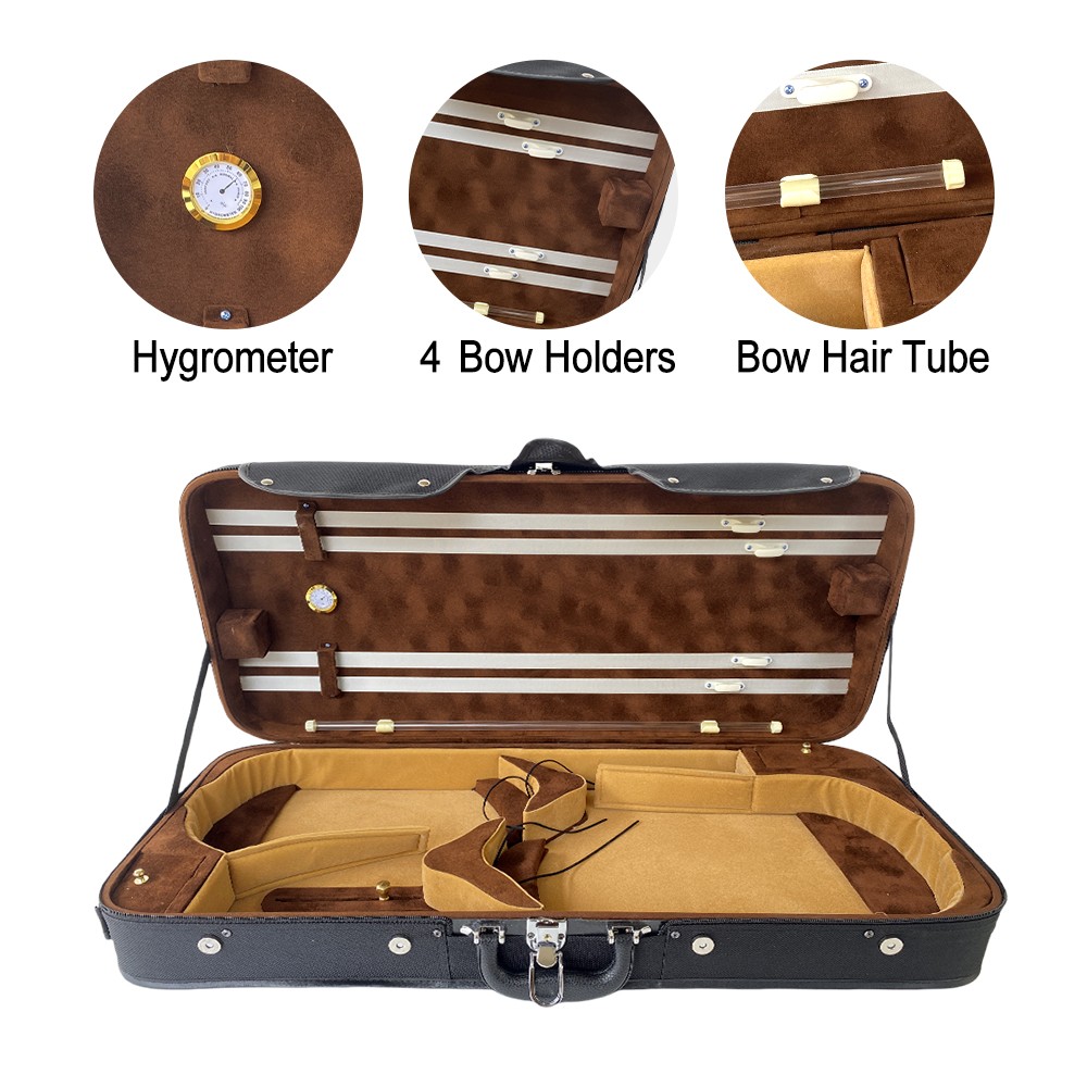 Adjustable 4/4 Full Size Double Violin Case Viola Case with 4 Bow Holders