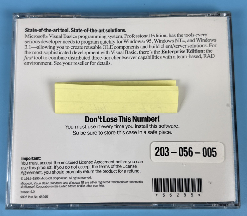 Microsoft Visual Basic Professional Edition 4.0 w/CD Key; Windows 3.1, 95, & NT