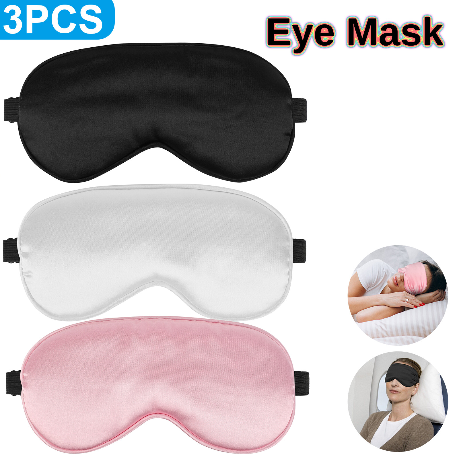 3pcs Travel Eye Mask Sleeping Soft Padded Shade Cover Rest Relax Sleep Blindfold