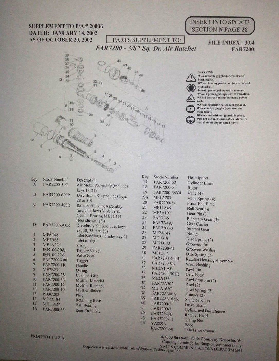 SNAP ON IM5100,PH50F,PH2045,PH2050,FAR720,FAR750,FAR7200,4035 THROTTLE VALVE KIT