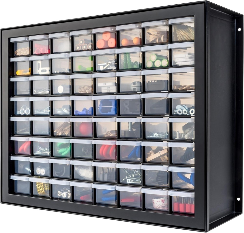 Stackable Hardware Storage Bin with 64 Drawers