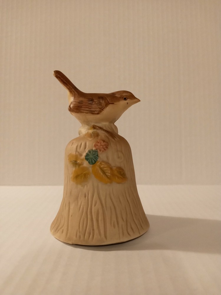 4.25" Brown Ceramic Bisque Bird Bell