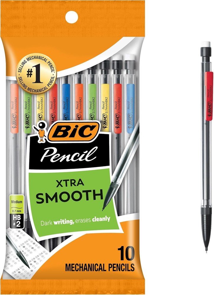 BIC Xtra-Smooth Mechanical Pencils 0.7mm Medium 10 Pack with Erasers