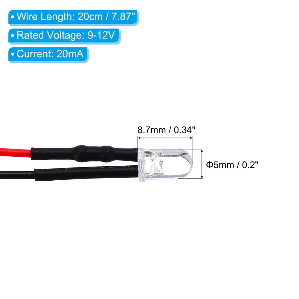 5mm LED Diode Light, 20 Pcs 9-12V DC, Pink Light
