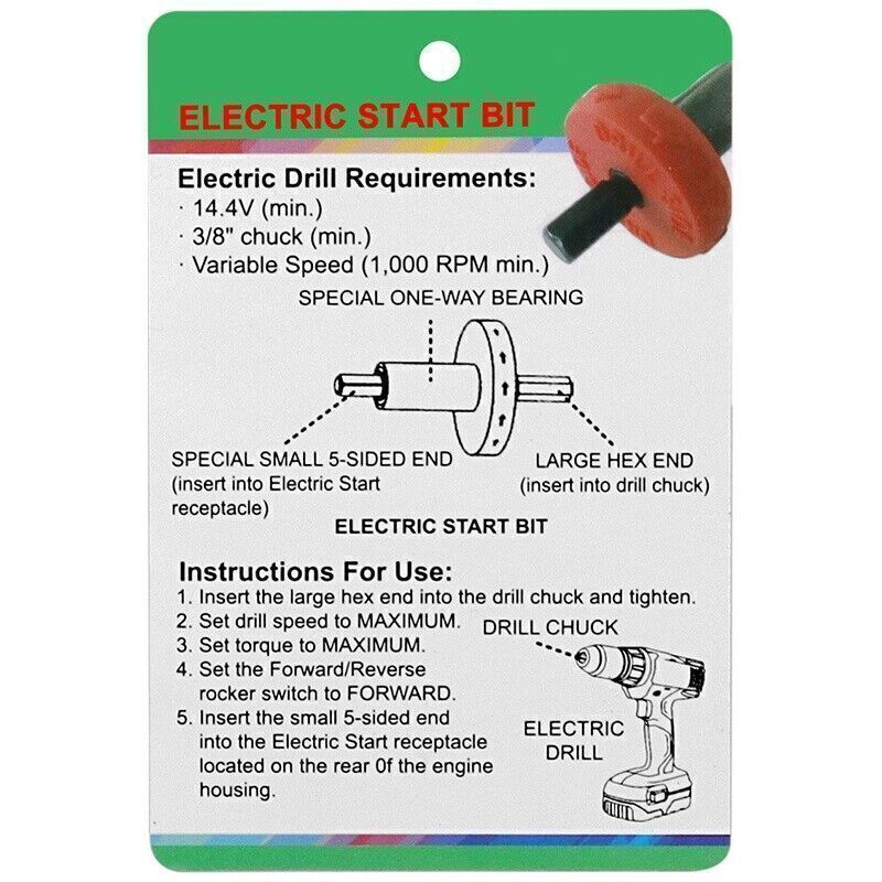 Jump Start Electric Engine Easy Starter Drill Bit Adapter for Troy-Bilt USAxW