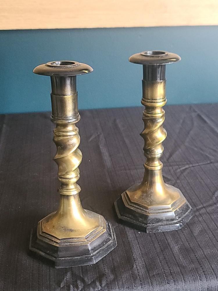 2 Ornate Solid Brass Candle Sticks Made In India EUC