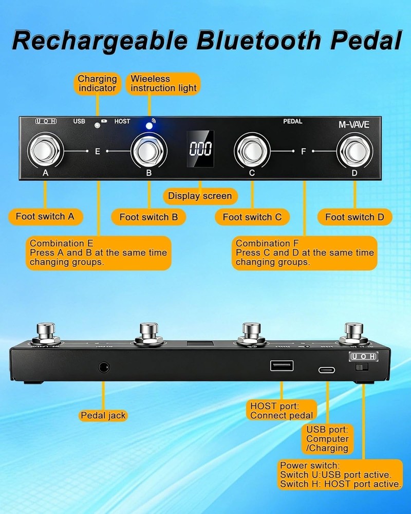 Advanced Wireless 4 Button MIDI Foot Controller - Compact Design for Musicians