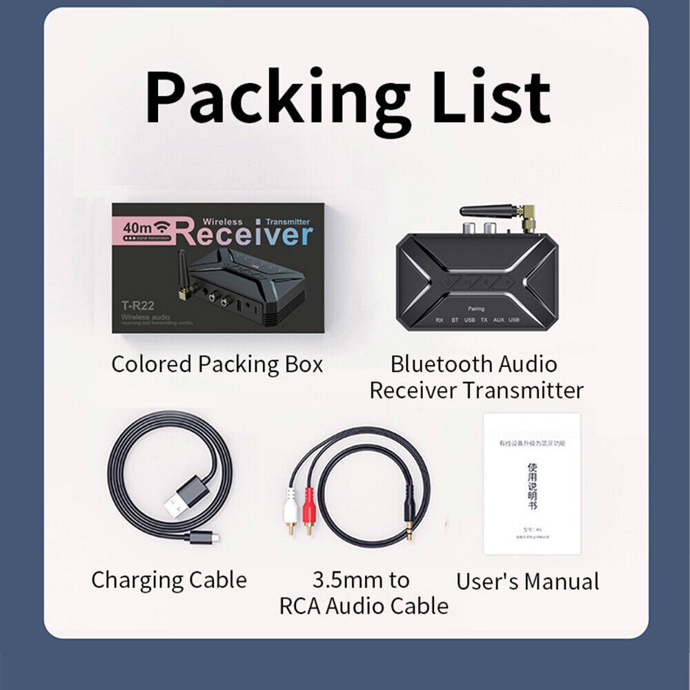 Bluetooth 5.0 + EDR A2DP/AVCDP Transmitter& Receiver Adapter With Charging Cable