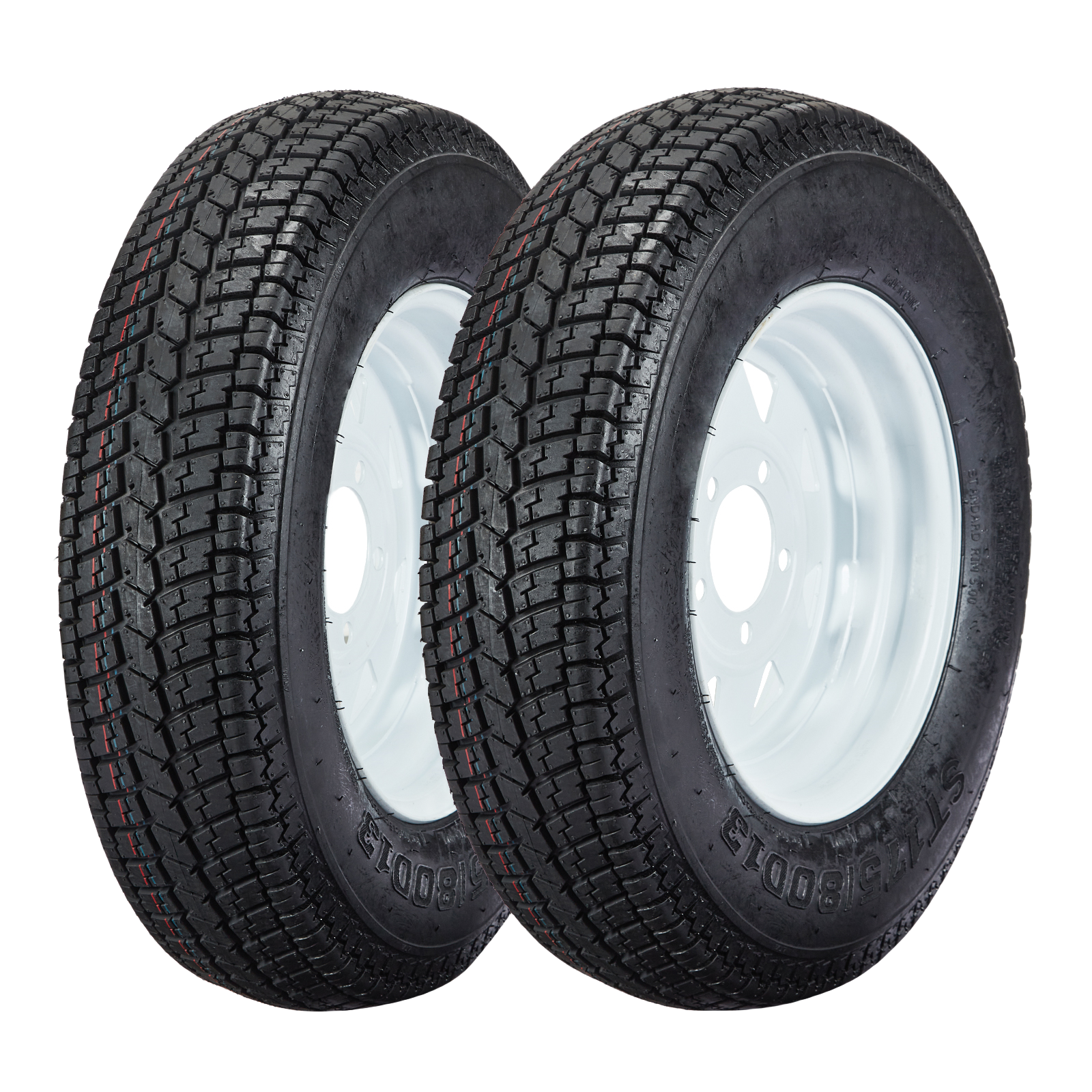 2 Pack ST175/80D13 Trailer Tires with Rims 175/80 D 13 LRC 5 Lug on 4.5", 6PR