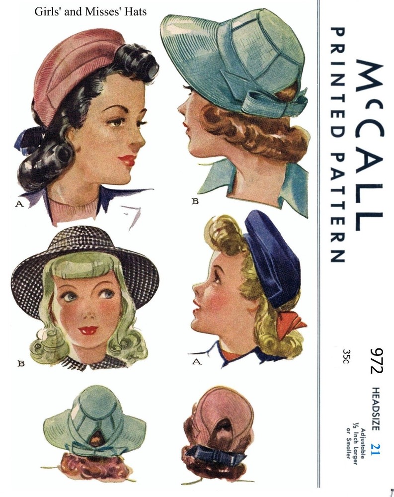 McCall 972 Hat Cap Beret Pattern Millinery 1940's