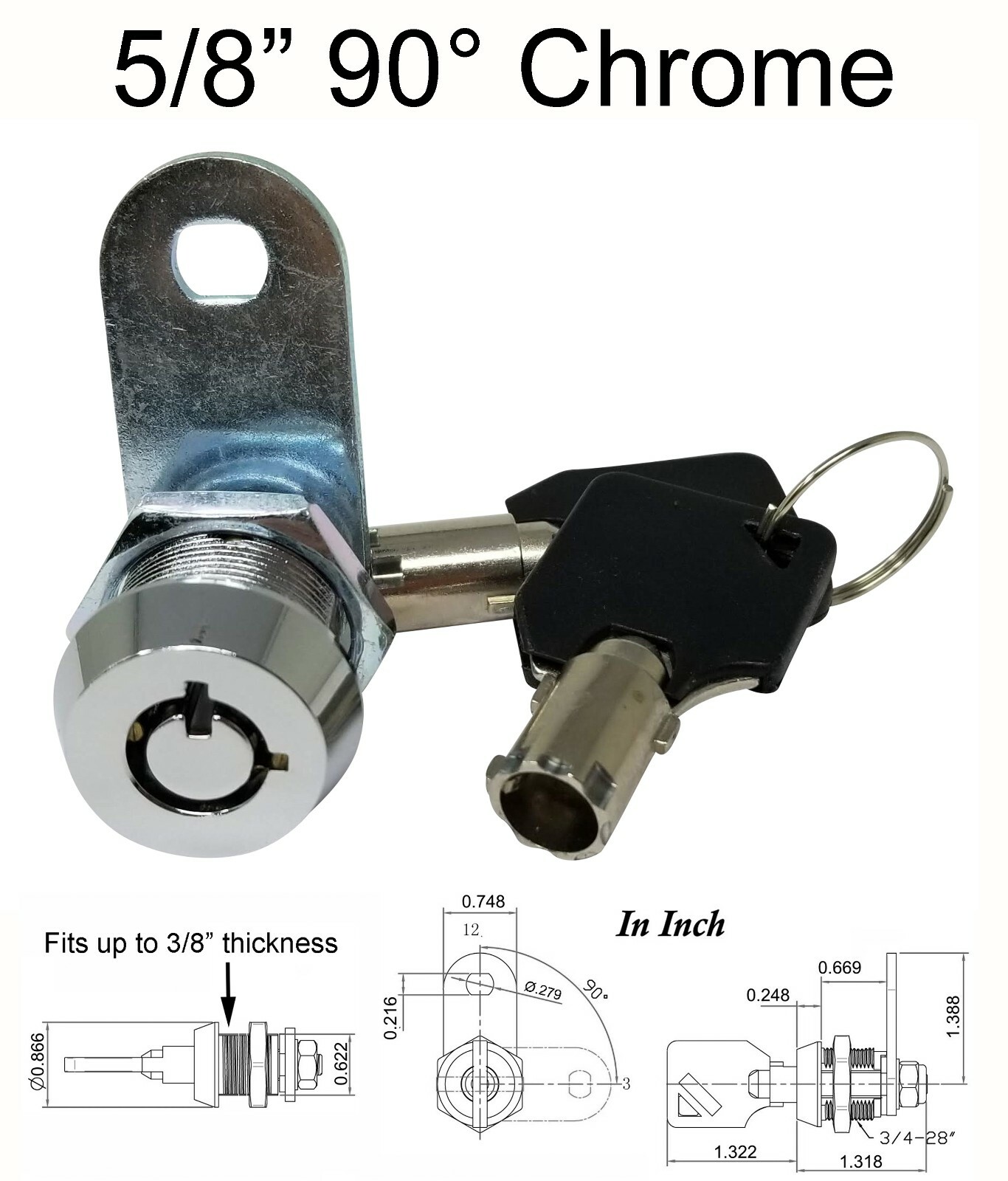 Admiral Locks Tubular Cam Locks - Keyed the Same - 5/8", 1" & 1-1/8" lengths