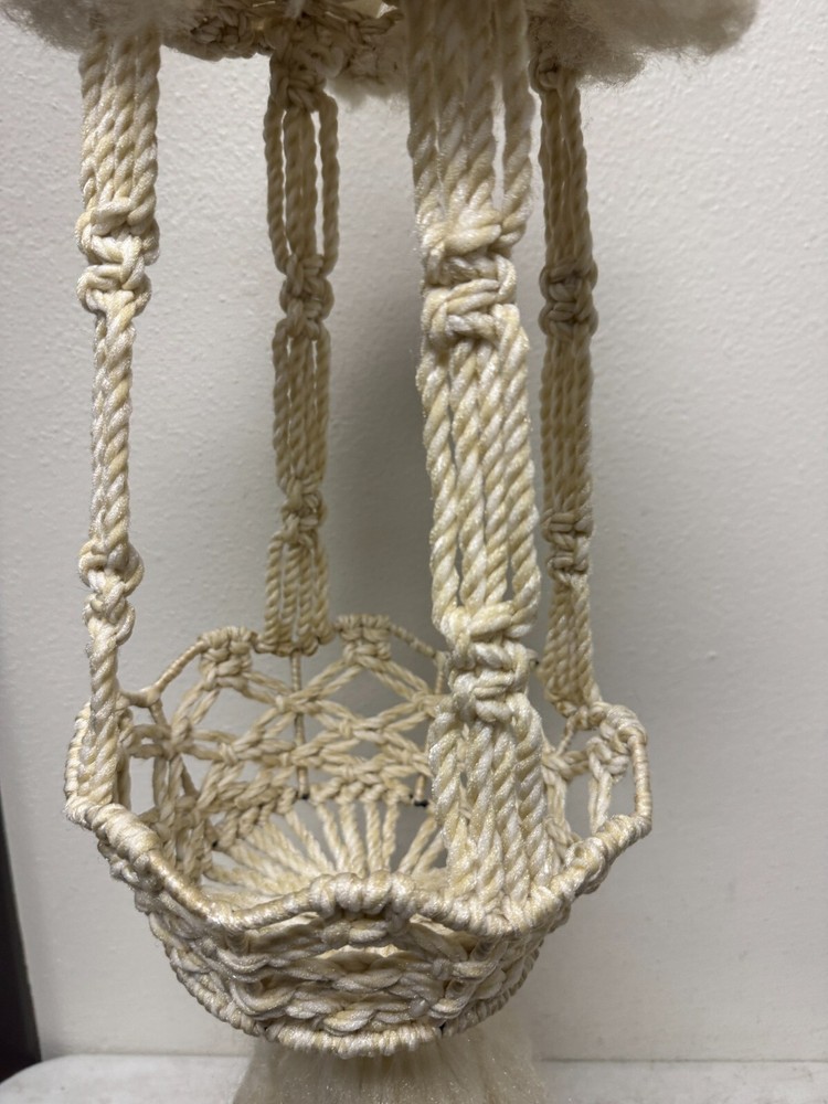 Vintage Macrame Off White Hanging Table - Classic Design - 1970 40”
