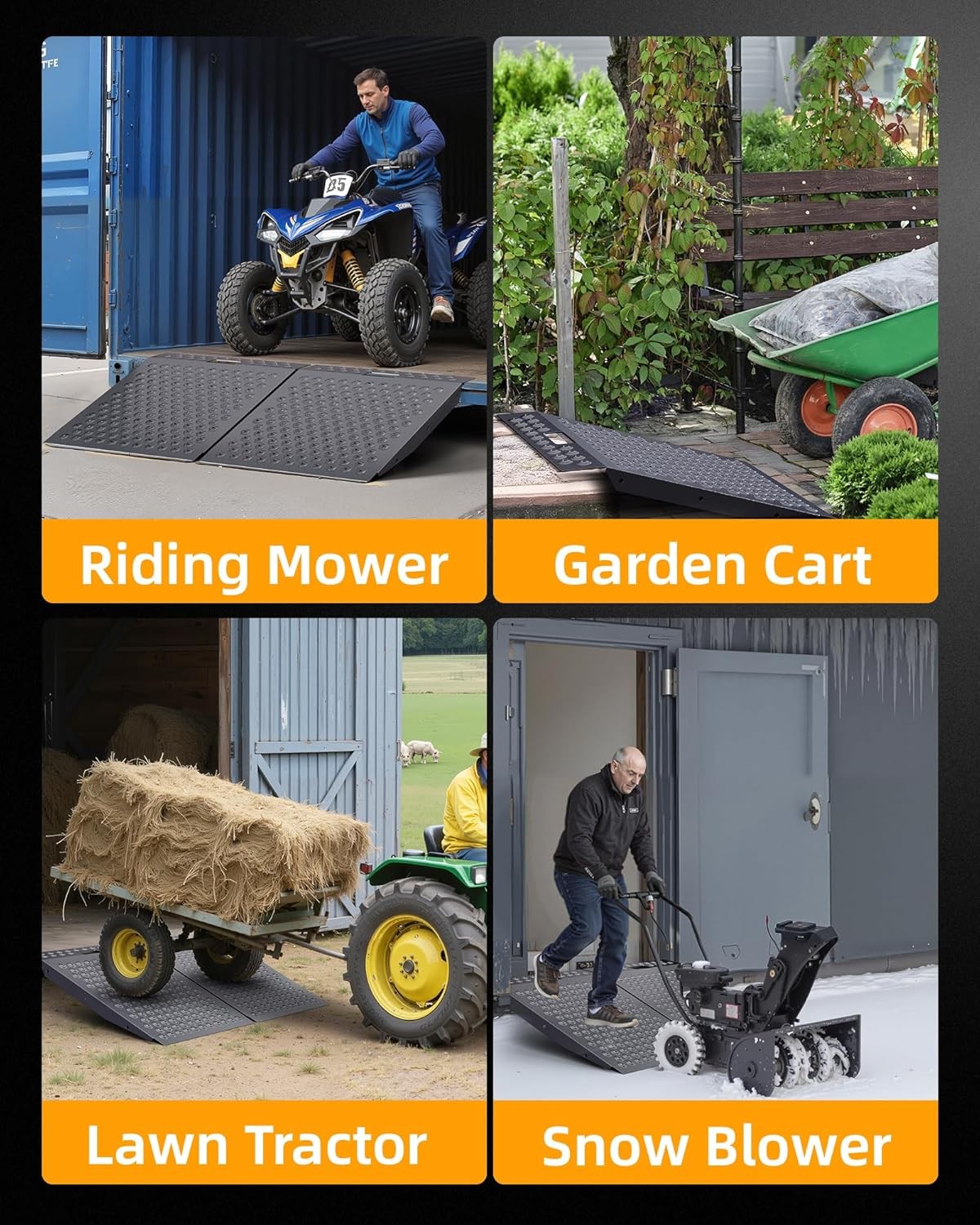 Black Shed Ramp for Riding Mower Anti-Slip Punch Plate Ramp for ATV Motorcycles